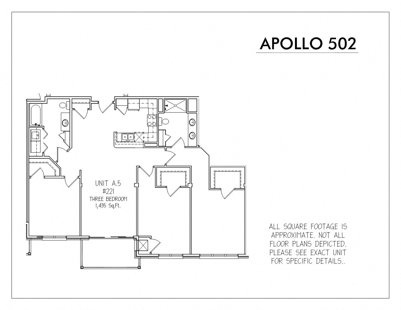 Floor plan for 3 beds, 2 baths, 1435 sqft